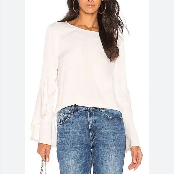 Bardot Nordstrom Pink Champagne Ruffle Top with Long Bell Sleeves- Size Large 10 - Picture 1 of 8